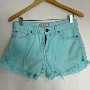 Free People Turquoise Boho Frayed Hem Mid Rise Shorts in Size 27